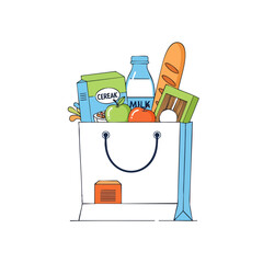 Grocery bag filled with various food items, ready for purchase and consumption.