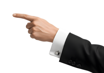 "Businessman's Arm Pointing Isolated on Transparent Background PNG – High-Resolution Professional Illustration"
