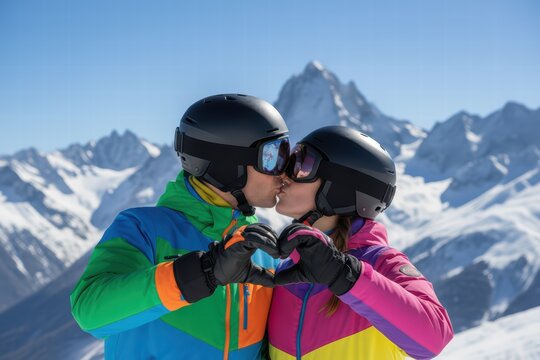 happy couple making the shape of heart with the hands