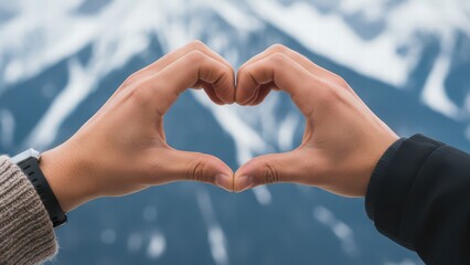happy couple making the shape of heart with the hands