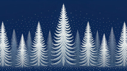 Enchanting snowy pine trees sparkle, creating a whimsical winter wonderland, perfect for holiday greetings and festive backgrounds