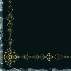 Gold Ink Line – Elegant L Frame with White Smoke Ink on Black Background