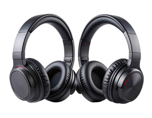  Black Gaming Wireless Headphones Front View, Modern Audio Gadget Mockup, Isolated on Transparent Background