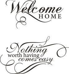 Naklejka premium Home and Family quote decors, vector wall art series. Ornamental calligraphy inspirational sign designs, lettering phrases for posters, wall decals, love quotes, family holiday signs, greeting cards.
