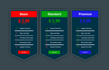 Stylish Plans and Pricing Comparison Template for Modern Websites Vector
