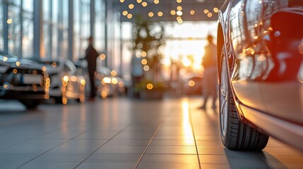 Sleek, polished cars gleam under showroom lights, showcasing automotive luxury, design, and high-end engineering. The image captures opulence, and modern craftsmanship. Dealership, car sales.