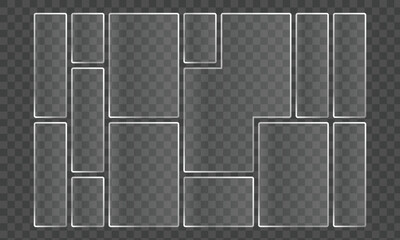 Modern photo collage template with rectangular frames, ideal for creating stylish and organized visual stories on a transparent background