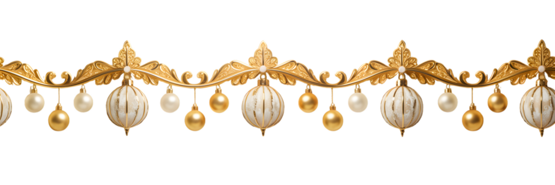 Elegant gold Christmas border with ornate scrollwork, festive holiday decorations, luxurious golden ornaments, classic celebration decor, winter aesthetic banner, cozy background, sparkling design.