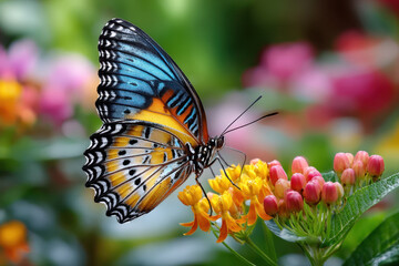 Fototapeta premium Colorful butterfly on a flower in nature