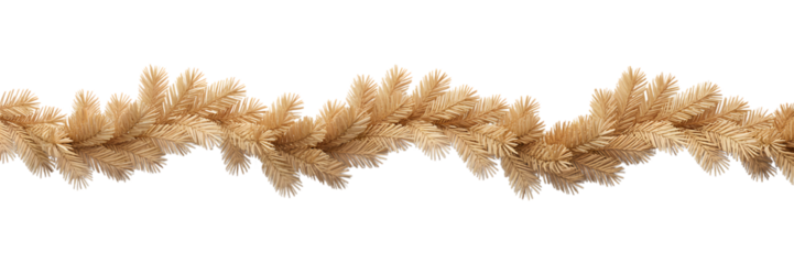 Elegant Christmas garland border, golden fir branches, festive holiday decor, cozy winter background, celebration aesthetic. Perfect for seasonal designs, banners, and elegant decor themes.