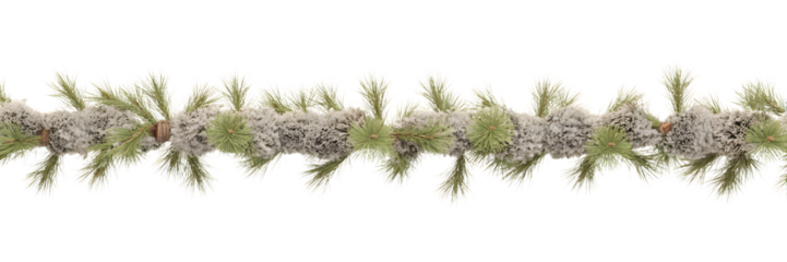 Elegant frosted pine garland with snowy green branches, a beautiful Christmas, holiday, winter decor, cozy celebration aesthetic, festive background element for design.