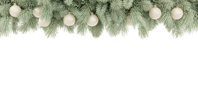 Elegant Christmas festive garland with cream ornaments, pine branches, winter decor, holiday season, cozy celebration aesthetic, chic background, decorative border, seasonal design