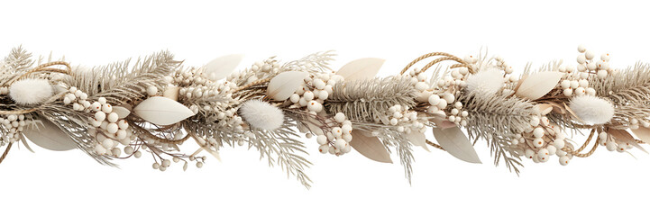 Elegant winter garland, festive holiday decor with white & cream berries, natural botanical arrangement, cozy aesthetic background, Christmas celebration, beautiful seasonal decor.
