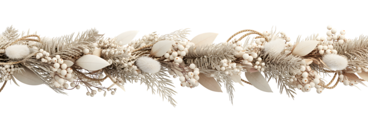 Elegant winter garland, festive holiday decor with white & cream berries, natural botanical arrangement, cozy aesthetic background, Christmas celebration, beautiful seasonal decor.