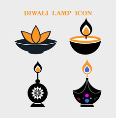 Diwali Diya Lamp Set — Festive Oil Lamp Icons for Hindu Festival