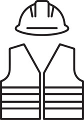 vector line icon of s Safety helmet and vest on white background