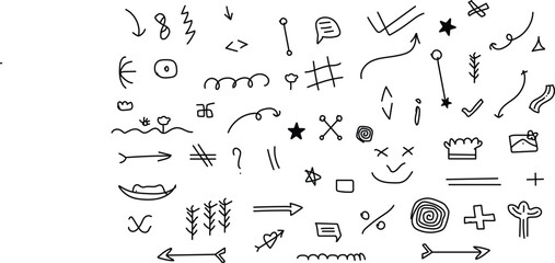 set of hand drawn arrows in white background