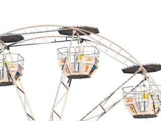 Children's carousel Ferris wheel isolated without background. Ferris wheel attraction. Carousel cabin. Ride on the attraction. Insert image into template. Photo for mockup. Children's playground.