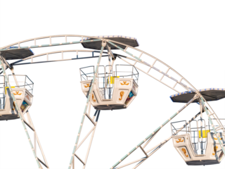 Children's carousel Ferris wheel isolated without background. Ferris wheel attraction. Carousel cabin. Ride on the attraction. Insert image into template. Photo for mockup. Children's playground.