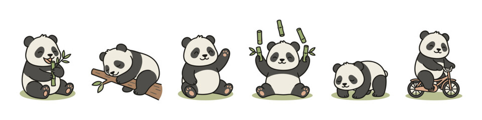 Cute pandas in different poses