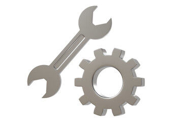 3d wrench and gear icon. maintenance settings concept. Minimal cartoon cog spanner repair tool for app icon banner. isolated on white background. 3d render.