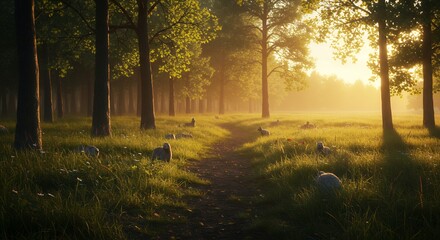 Forest Path Bathed in Sunlight