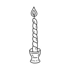Hand drawn black line spiral tall candle icon vector illustration. Linear monochrome doodle candlestick