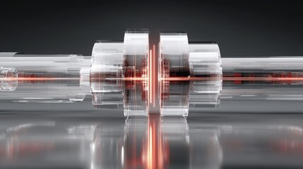 Transparent mechanical core with glowing red light reflection for futuristic product branding.

