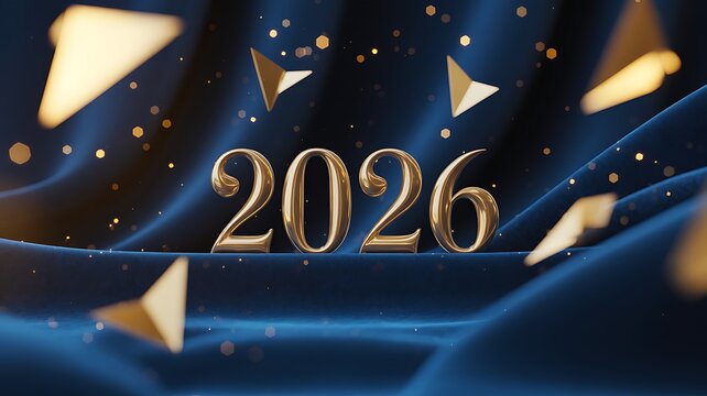 Golden 2026 numbers on abstract blue background