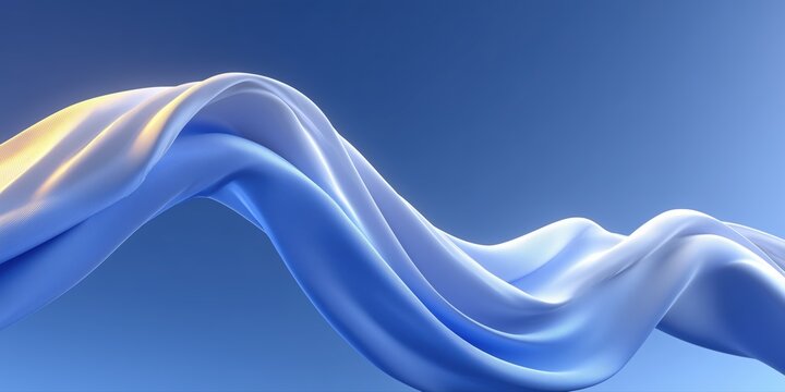 Flowing silky blue fabric wave under soft golden light for elegant minimal abstract design.