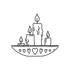 Hand drawn black line group of candles inside holder icon vector illustration