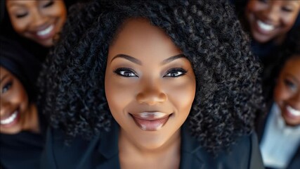 African American businesswoman smiling at the camera, conveying confidence and professionalism.