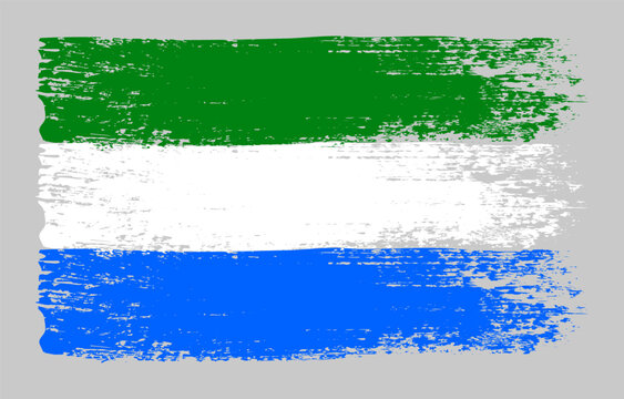 Grunge Sierra Leone flag. Vintage national flag of with ink grunge texture and paint brush strokes. Vector illustration for Independence Day, patriotic design and creative background - Powered by Adobe