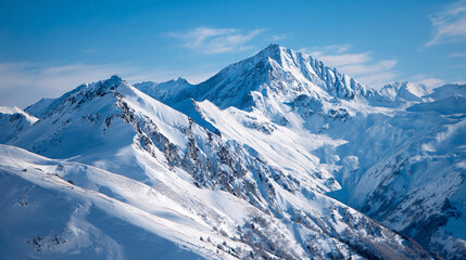 Obraz premium Snow-covered mountains under a clear blue sky in winter