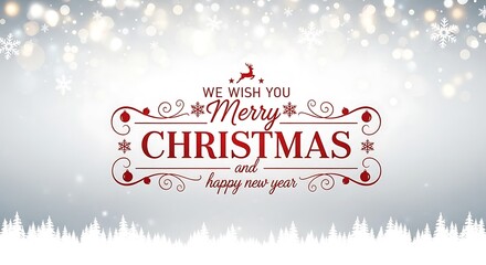 Merry christmas and happy new year greeting with snowflakes and bokeh lights