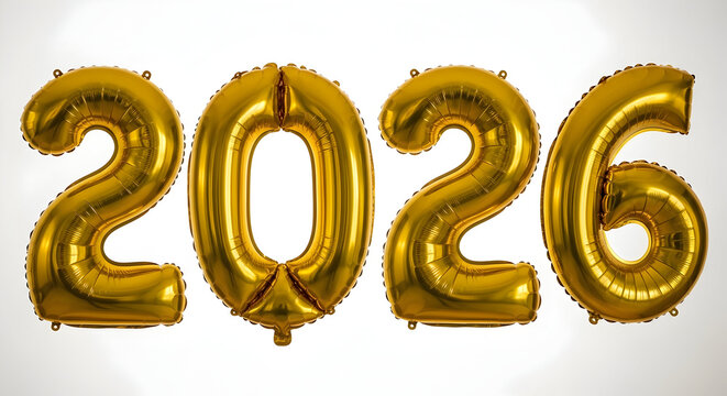 Golden balloons spelling out the year 2026 perfect for new year's eve celebrations birthday parties or milestone events creating a festive atmosphere with shiny metallic decorations