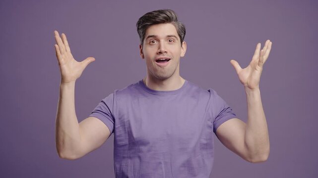 Surprised mature man making mind blown gesture, expressing sudden eureka idea