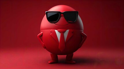 Red Cartoon Figure in Sunglasses and Business Attire: Whimsical 3D Illustration for Pop Culture Design Concepts