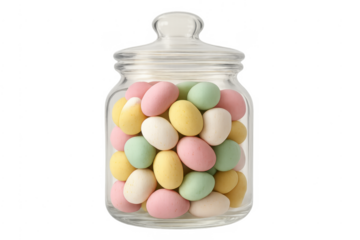 Glass jar filled with pastel easter candy eggs