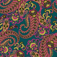 Seamless pattern based on traditional Asian elements Paisley. Traditional colorful seamless paisley vector pattern. Pattern for textile design or fabrics. Fashionable delicate design