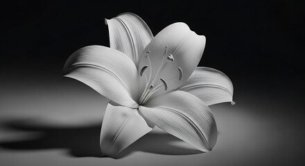 A delicate white lily with water droplets on its petals, set against a dark, moody background