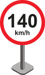 Speed limit sign 140 km/h icon vector illustration on white background