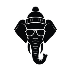 Elephant head with winter cap and sunglass vector illustration.eps
