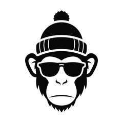 Hipster Monkey head with winter cap and sunglass vector illustration.eps