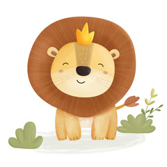 Funny Animal Jungle Lion Watercolor