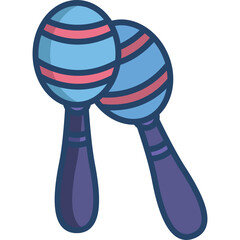 Pair Of Blue Maracas With Pink Stripes And Purple Handles On A Transparent Background