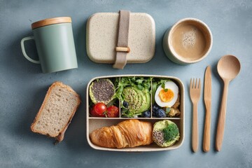 A reusable container is filled with an assortment of healthy food Generative AI