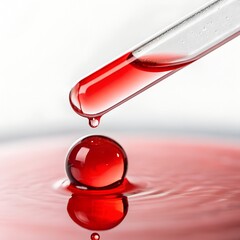 Red Liquid Drop Forming a Perfect Sphere on Water Surface