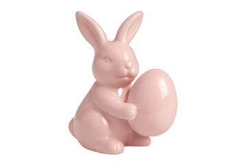 Obraz premium Pink easter bunny holding an egg transparent background