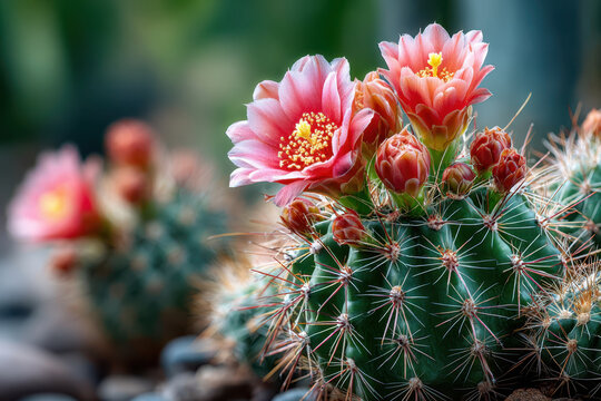 Blooming Cactus with Vibrant Pink Flowers